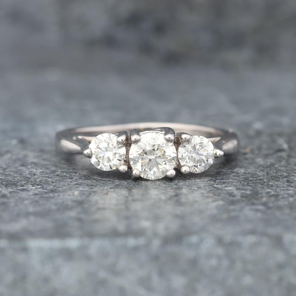 Three Stone Diamond Trellis Anniversary Ring (1 cttw) in 14k White Gold