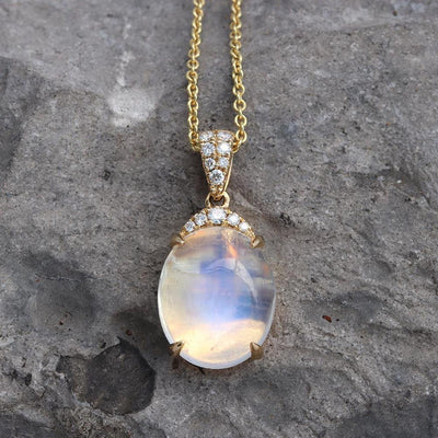 To the Moonstone Diamond Necklace in 14k Yellow Gold