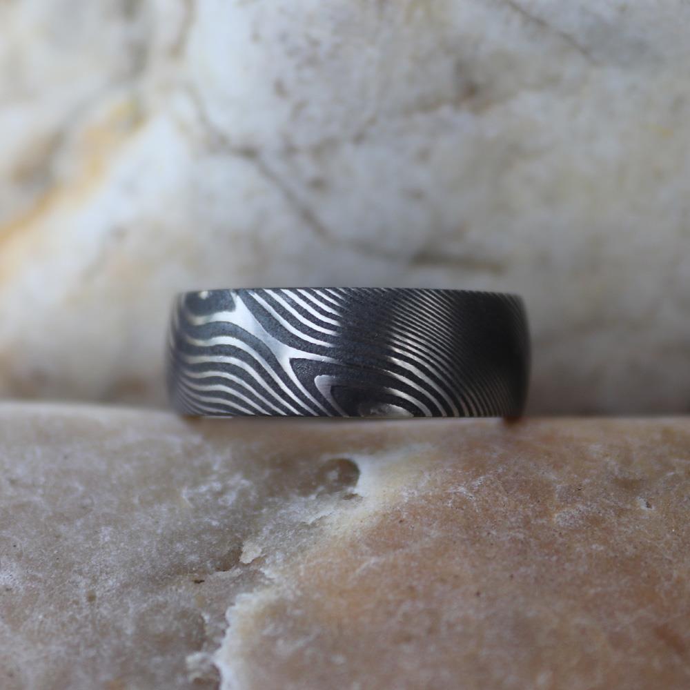 Damascus JET Rounded Men's Ring #8 by Andrew Nyce — 10