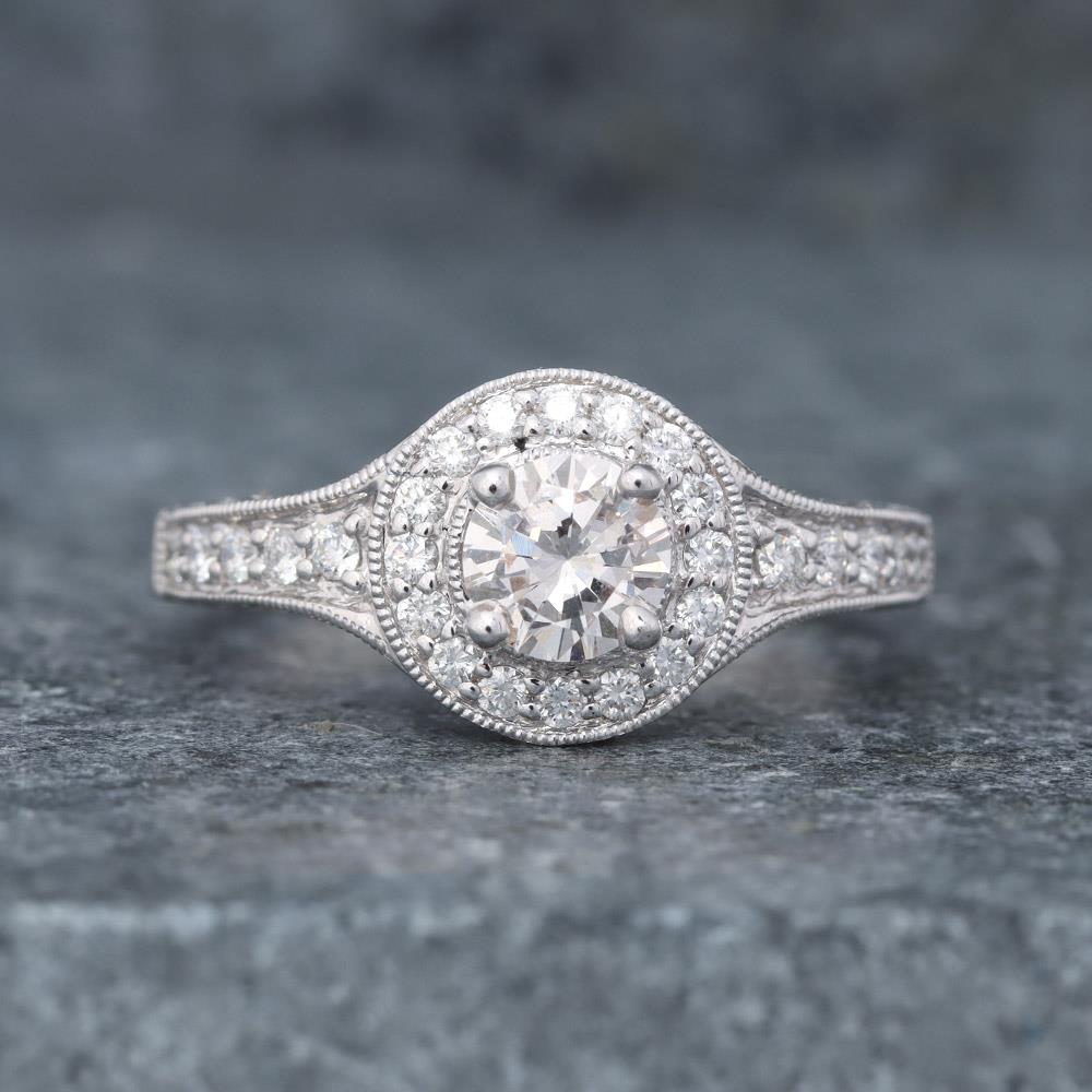 Antique Inspired Diamond Ring (1.07 cttw) in 14k White Gold