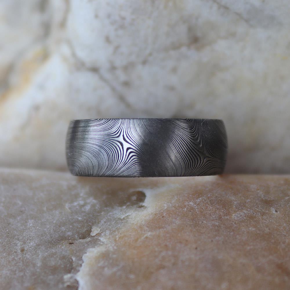 Damascus JET Rounded Men’s Ring by Andrew Nyce — 10