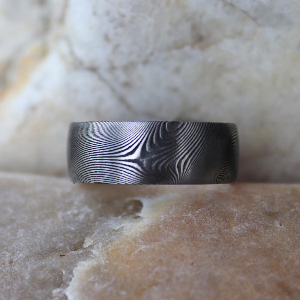 Damascus JET Men's Ring #1 by Andrew Nyce — 9.5