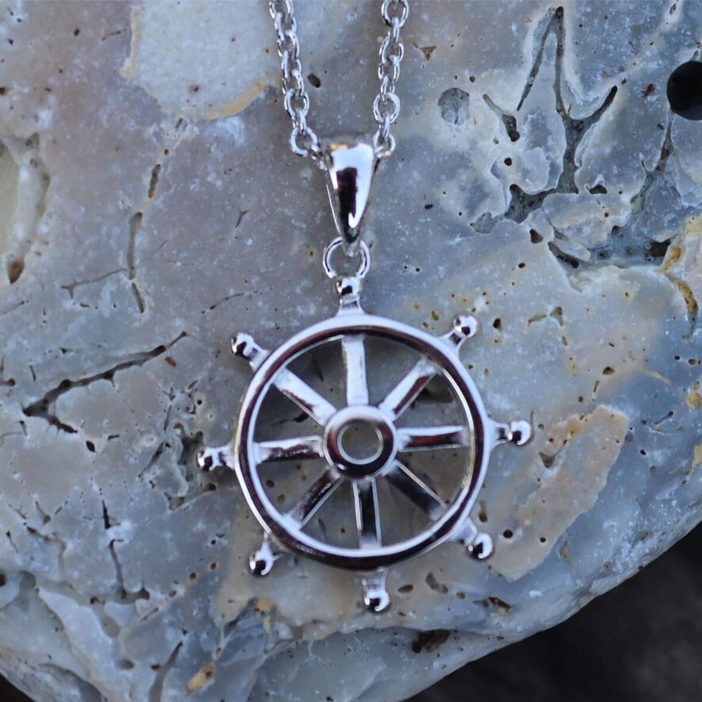 Ship's Wheel Necklace in Sterling Silver