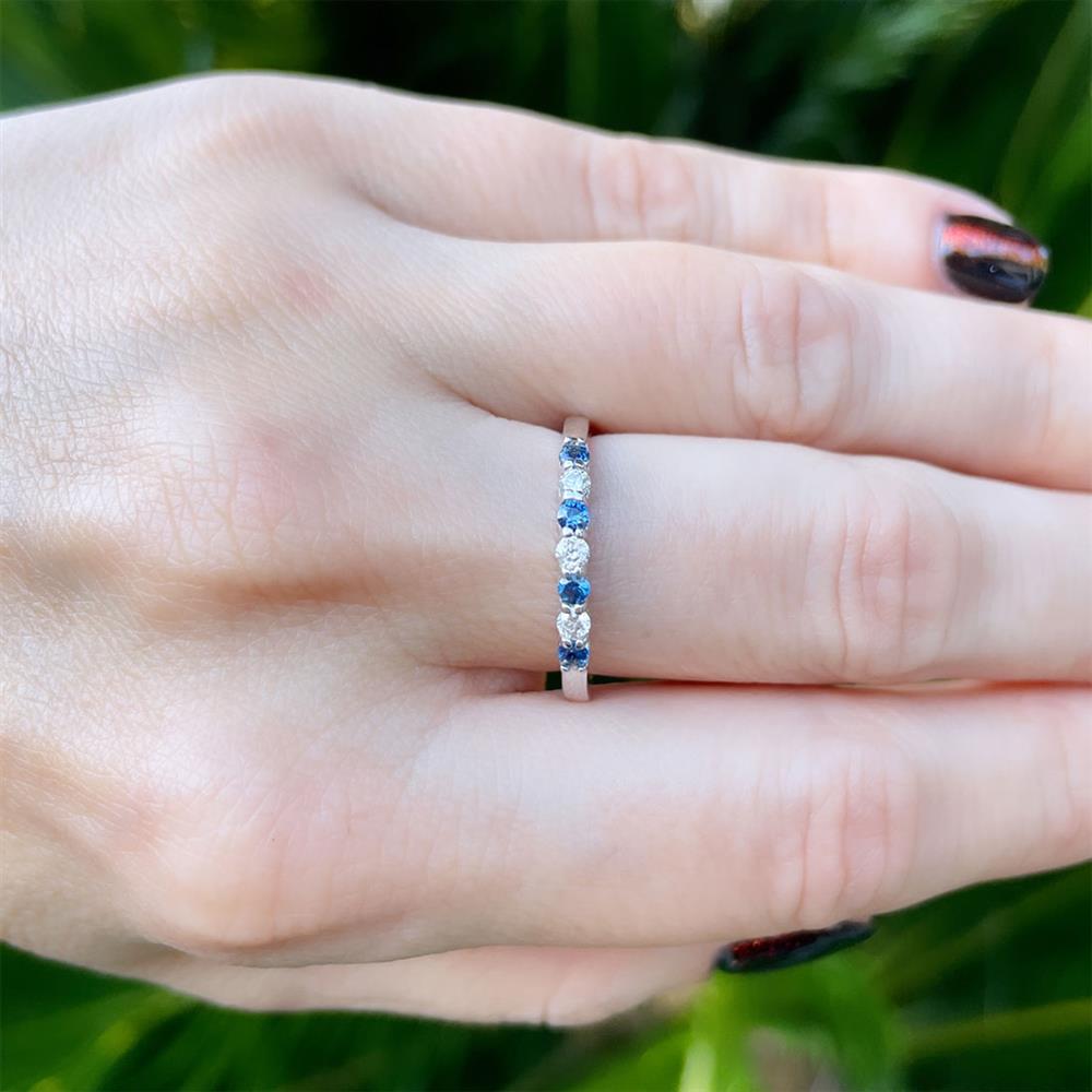 Petite Sapphire & Diamond Stacking Ring in 14k White Gold