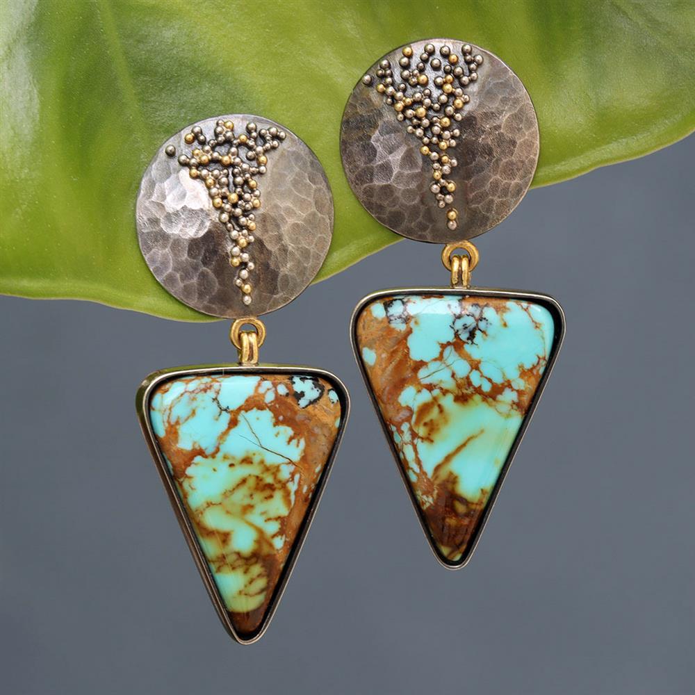 Sheila Stillman Turquoise Cascade Earrings in 22k Gold & Sterling Silver