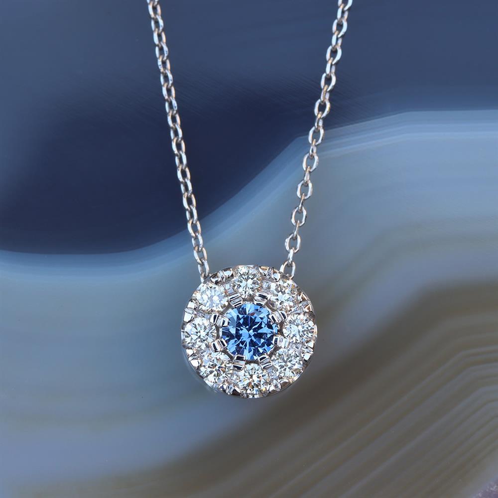 True Blue Yogo Montana Sapphire & Diamond Necklace in 14k White Gold