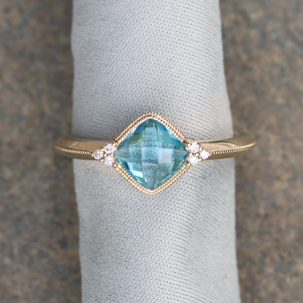 Pillowy Blue Topaz & Diamond Ring