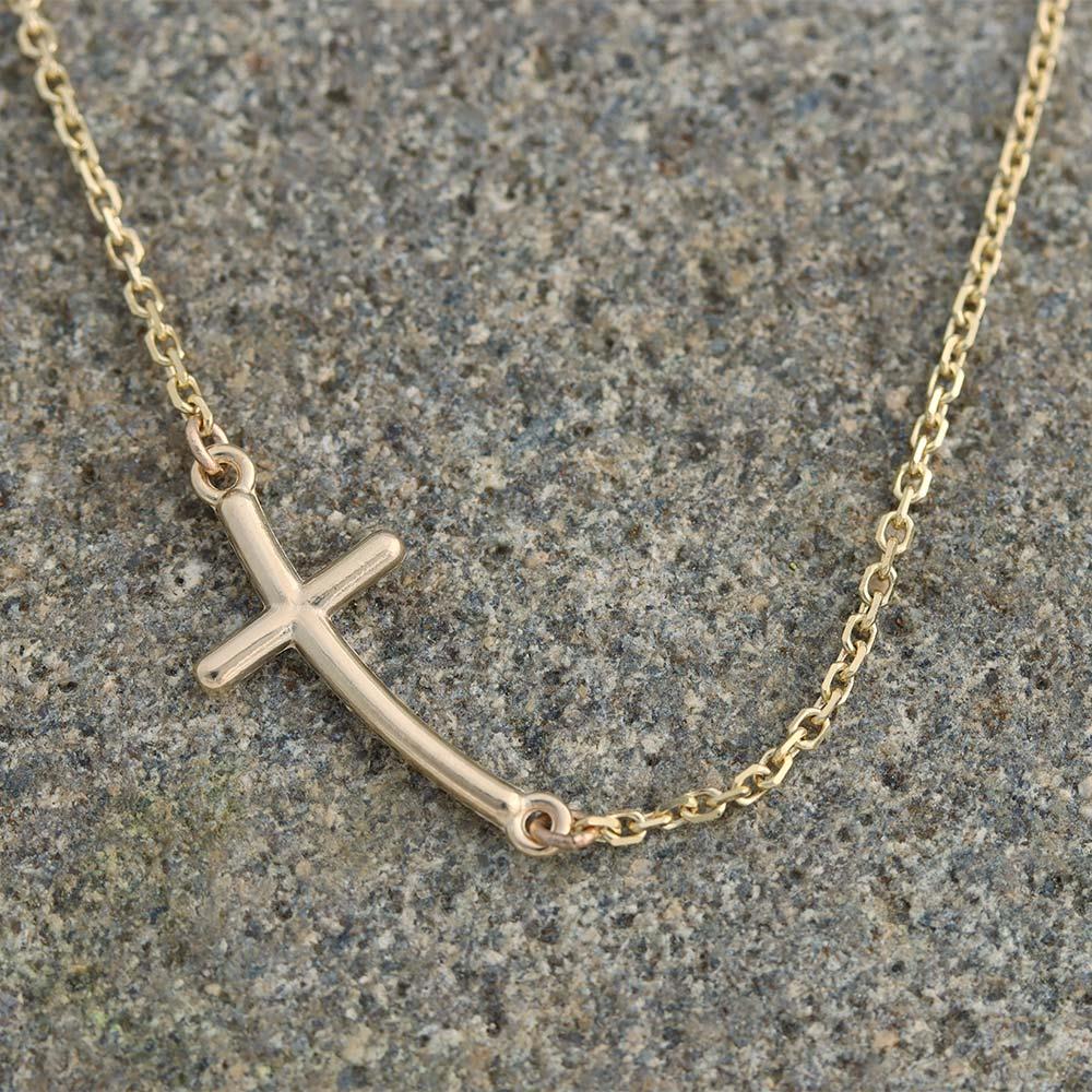 Sideways Cross Necklace in 14k Yellow Gold – DP Jewelry Designs