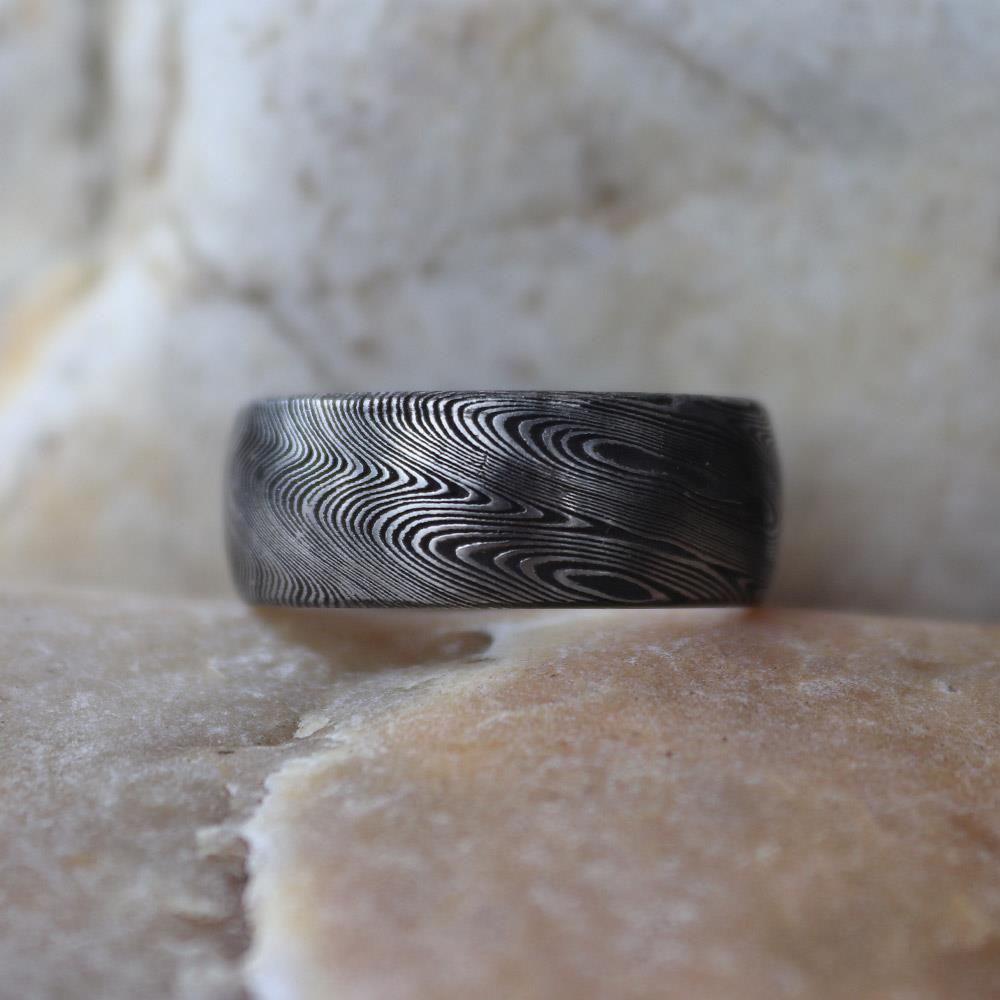 Damascus JET Rounded Men’s Ring #1 by Andrew Nyce — 9.5