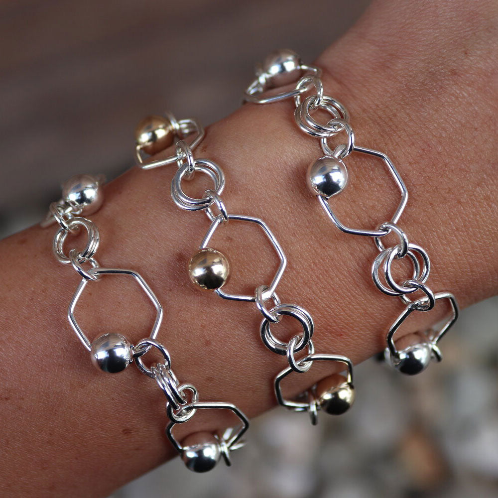 Sterling good silver bracelet with hexagonal links.