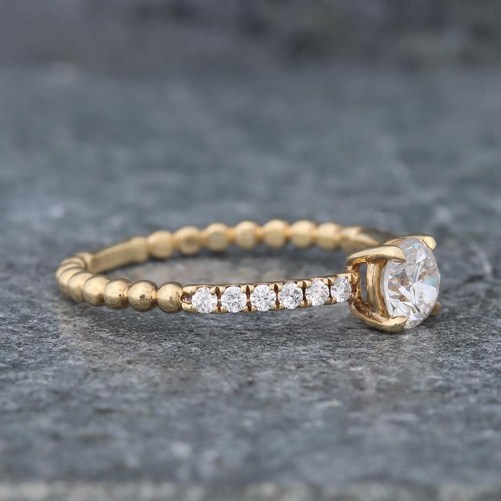 Petite Beaded Diamond Engagement Ring (0.60 cttw) in 14k Yellow Gold