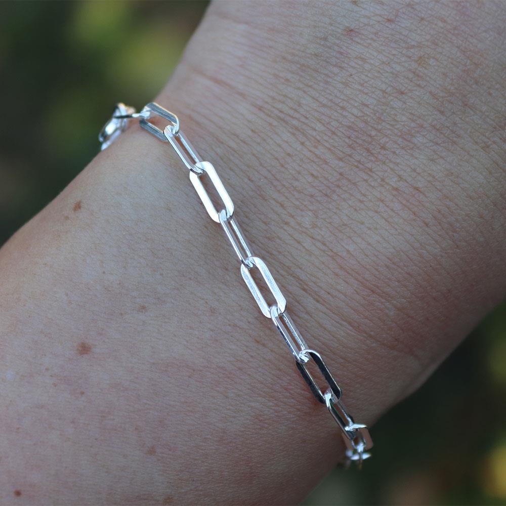 Southern Gates Rectangular Paperclip Bracelet in Sterling Silver - 8"