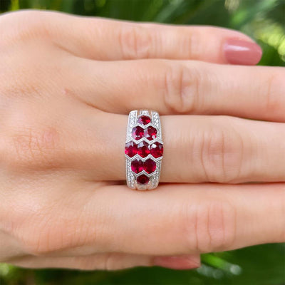 Sweet Honeycomb Ruby & Diamond Deco Ring