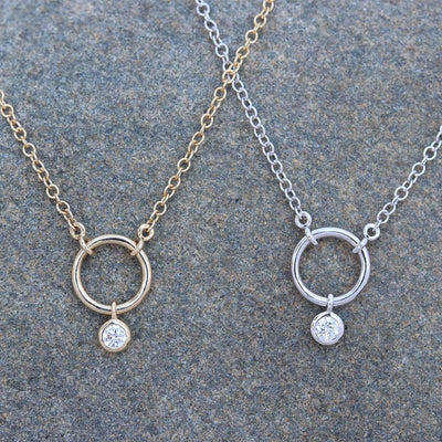 Closed Circle Diamond Necklace in 14k Yellow Gold