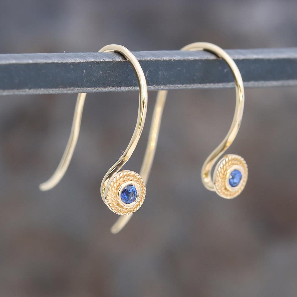 Petite Sapphire & Gold Rope Earrings