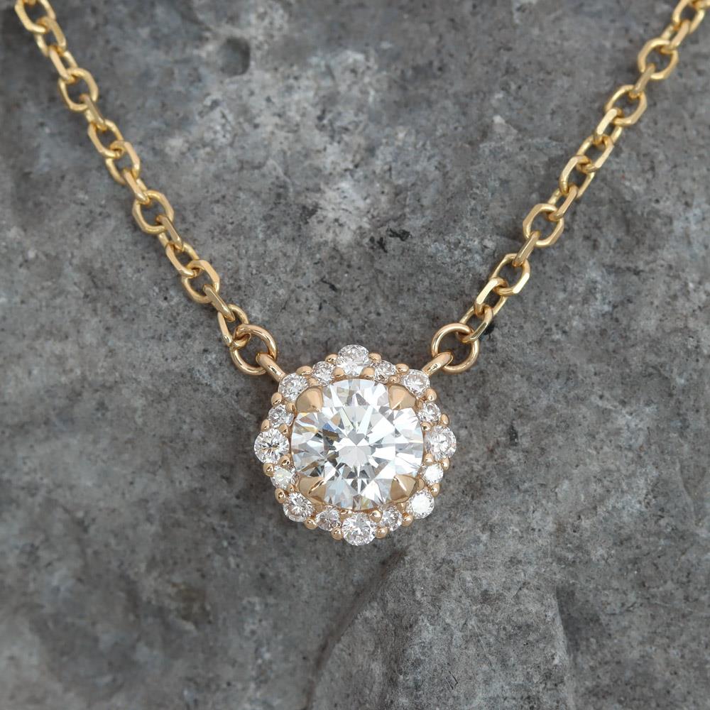Scallop Halo Lab Grown Diamond Necklace in 14k Yellow Gold