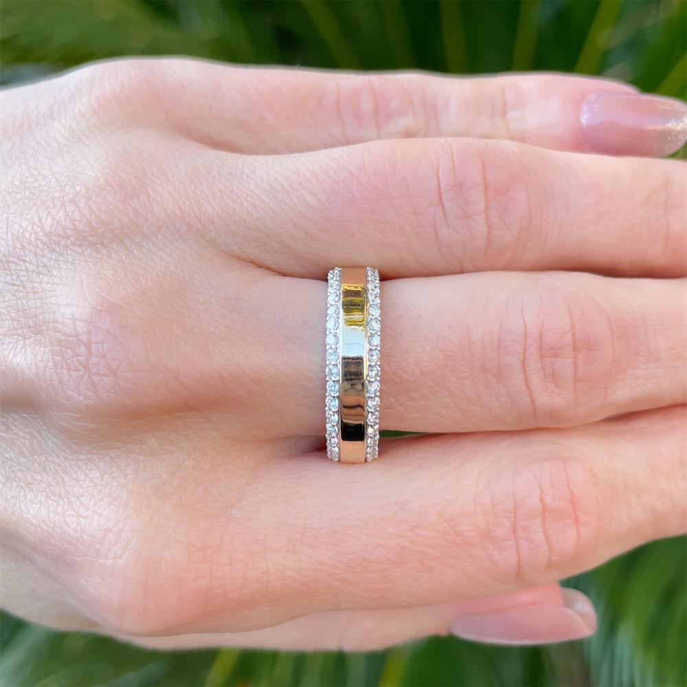 Double Diamond Wide Band in 14k Yellow Gold