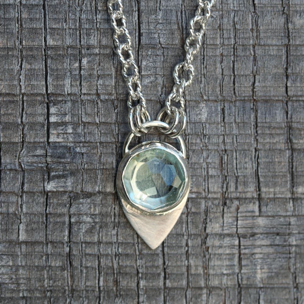 Aquamarine Twist Drop Necklace in Sterling Silver