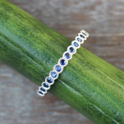 Scalloped Sapphire Stacking Band in 14k White Gold