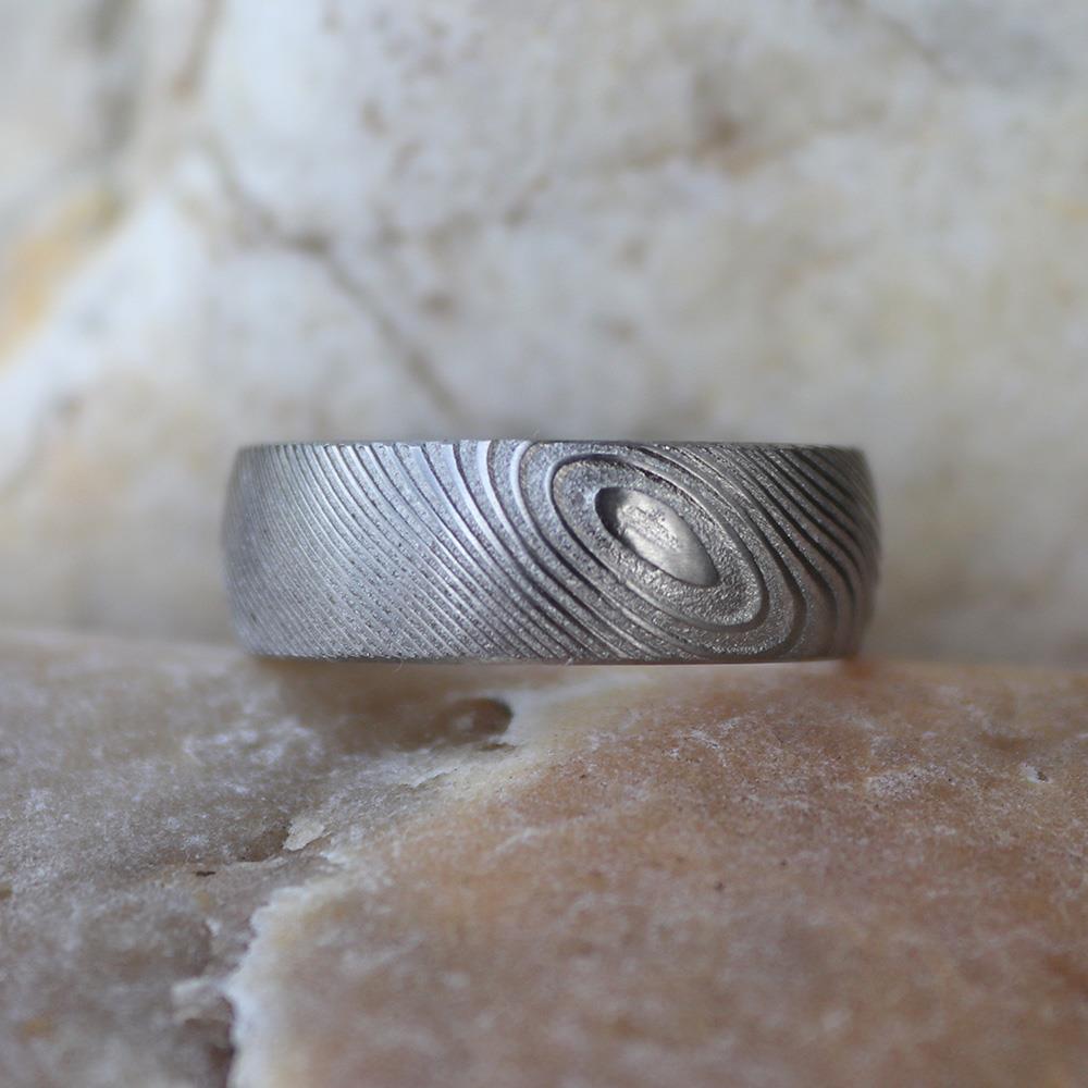 Damascus Rounded Etched Men’s Ring by Andrew Nyce — 10