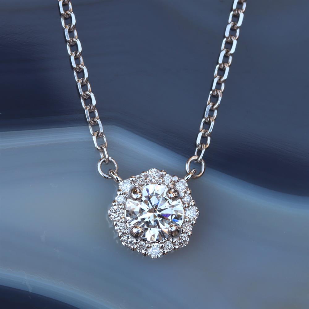 Scallop Halo Lab Grown Diamond Necklace in 14k White Gold