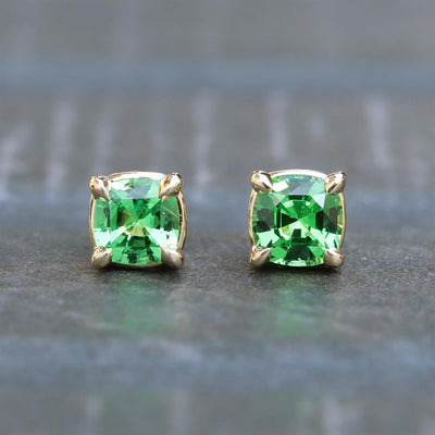 Glowing Green Tsavorite Garnet Stud Earrings in 14k Yellow Gold