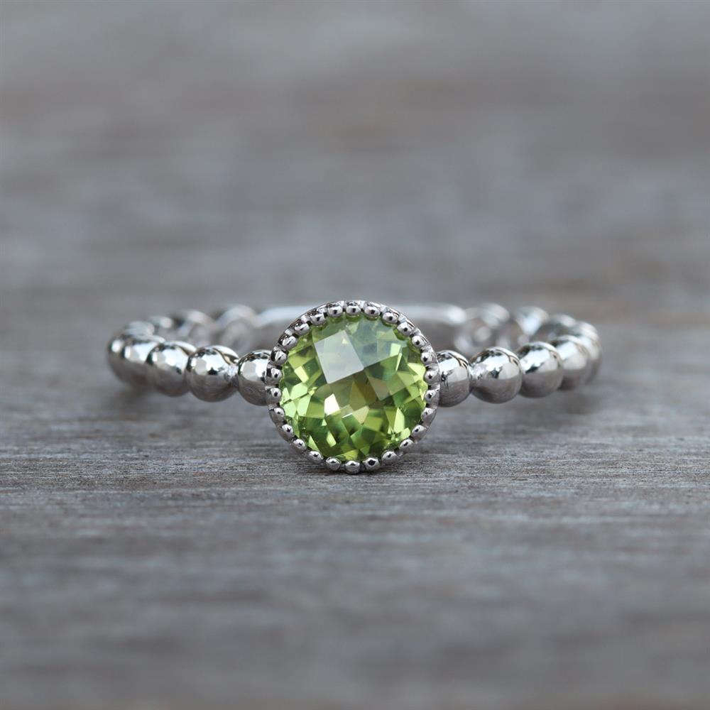 Peridot Beaded Ring in 14k White Gold
