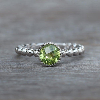 Peridot Beaded Ring in 14k White Gold