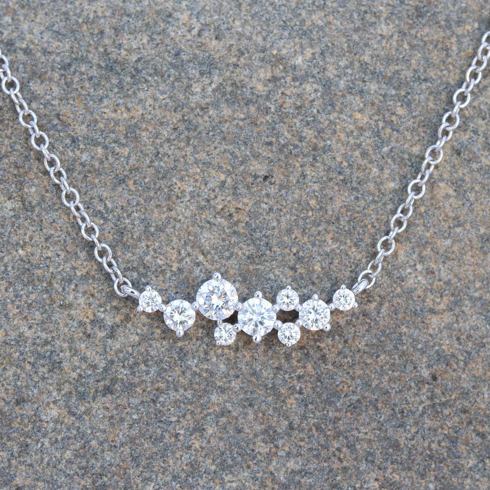 Heart Line Diamond Cluster Necklace in 14k White Gold