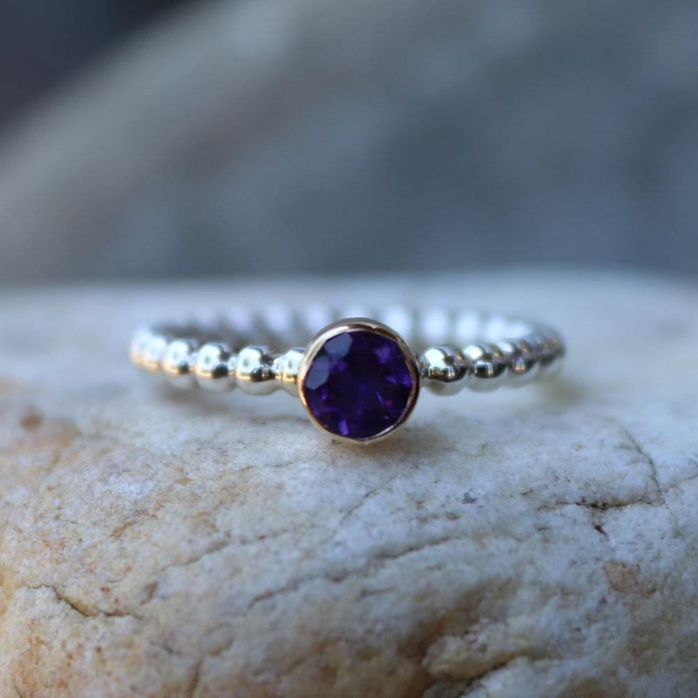 Purple Power Amethyst Beaded Ring in Two Tone