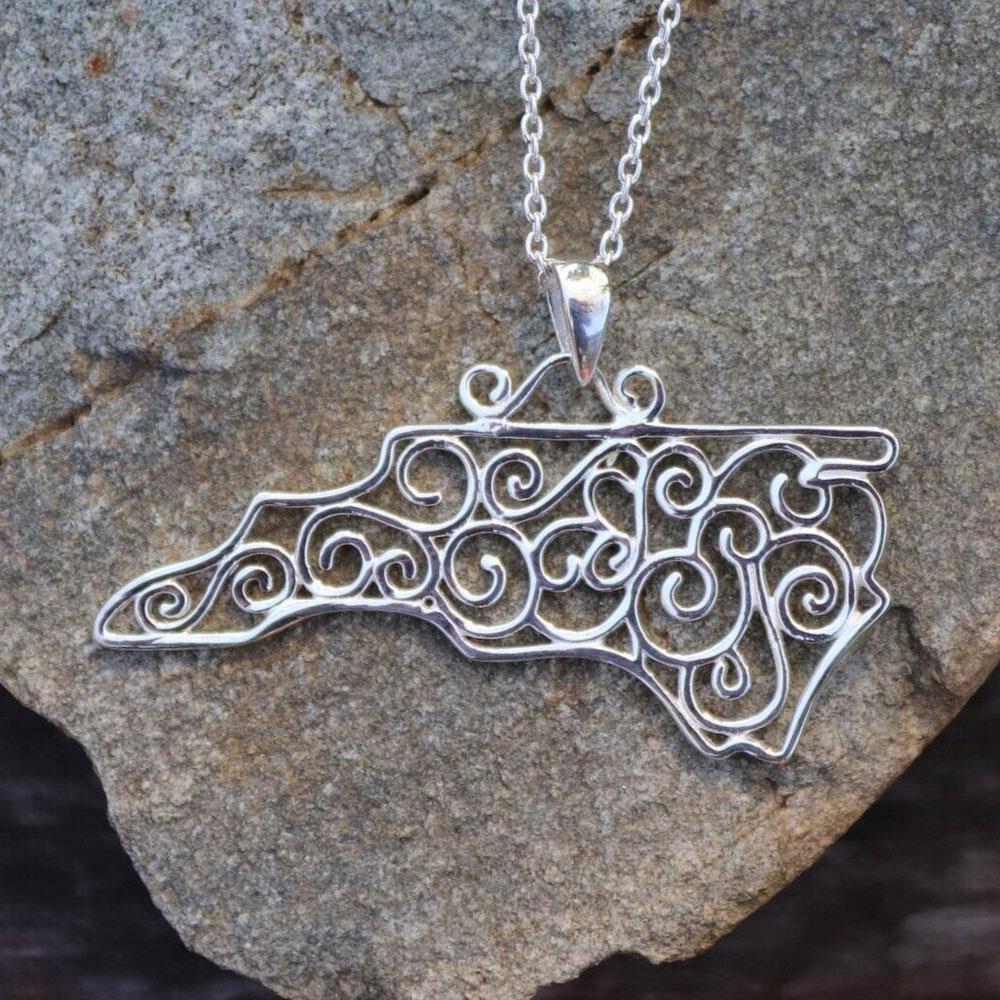 Southern Gates NC Pendant in Sterling Silver