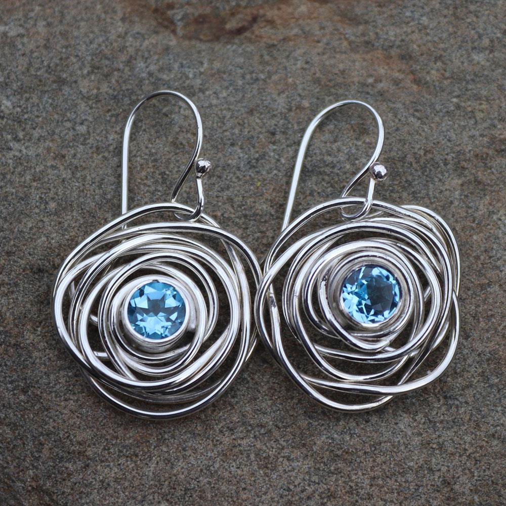 Peter James Blue Topaz Nest Earrings in Sterling Silver