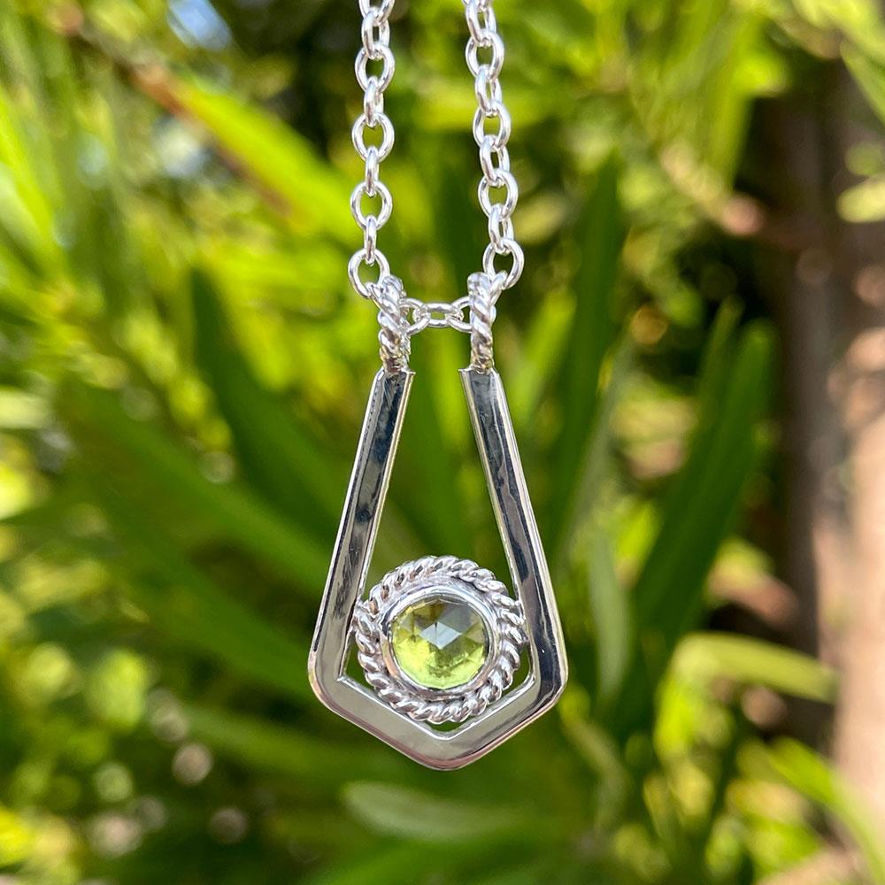 Spring Green Rosecut Peridot Necklace in Sterling Silver