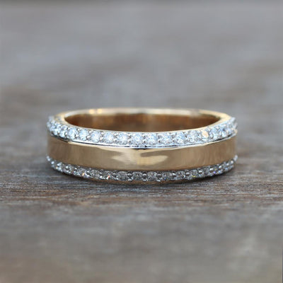 Double Diamond Wide Band in 14k Yellow Gold