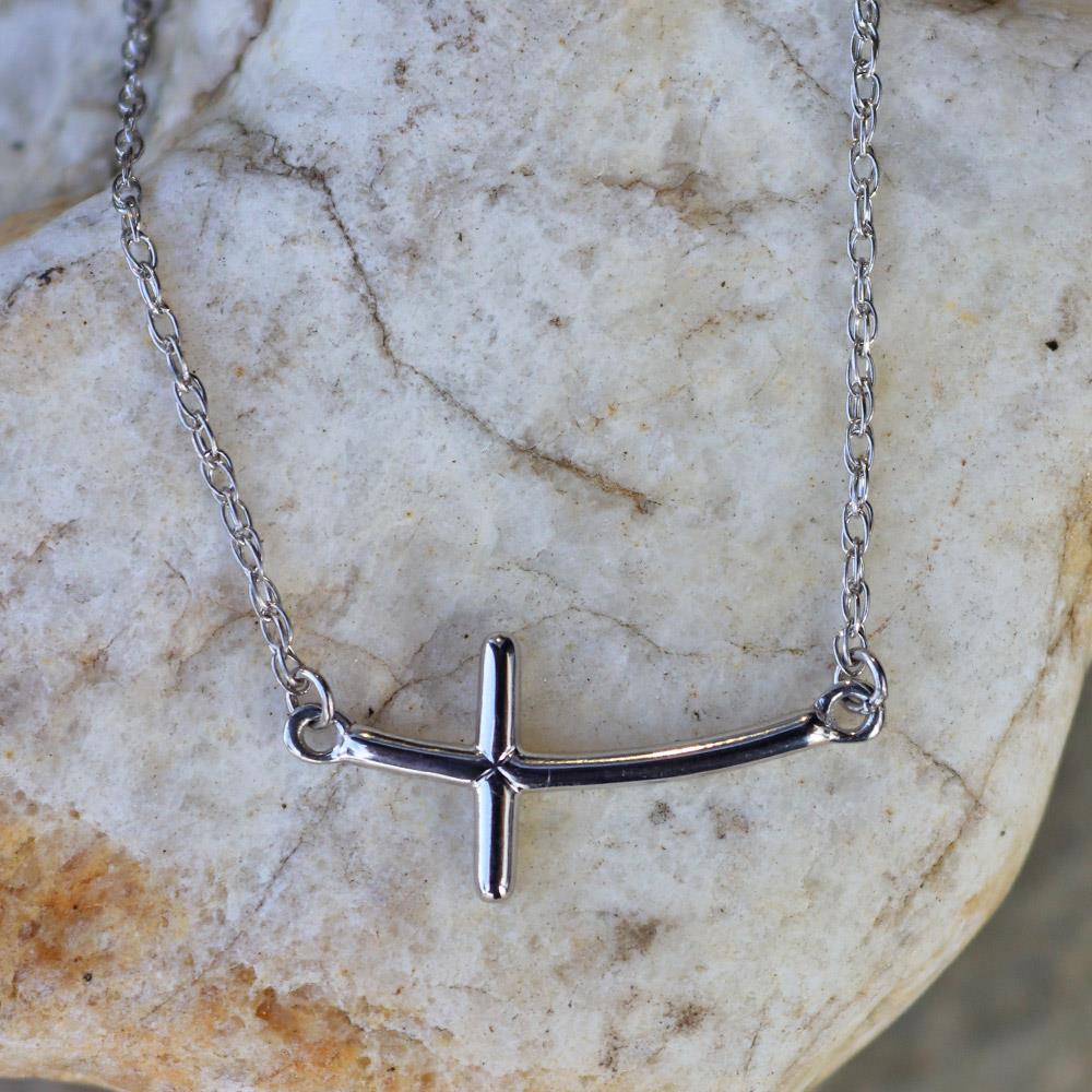 Sideways Cross Necklace in Sterling Silver