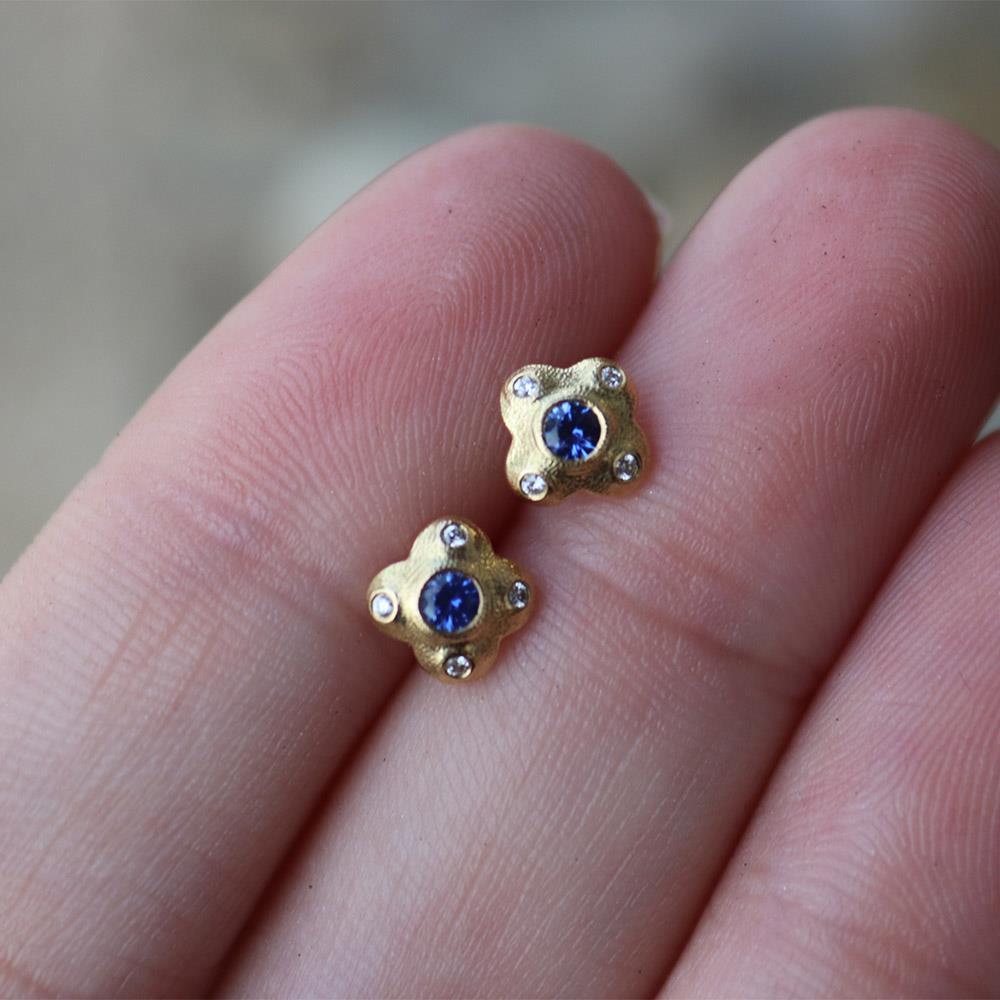Alex Sepkus Flora Sapphire and Diamond Stud Earrings
