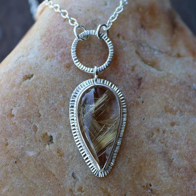 Golden Rutilated Quartz Burst Halo Necklace in Sterling Silver