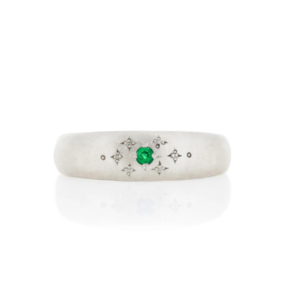 Adel Chefridi Tapered Silver Moon Emerald Ring