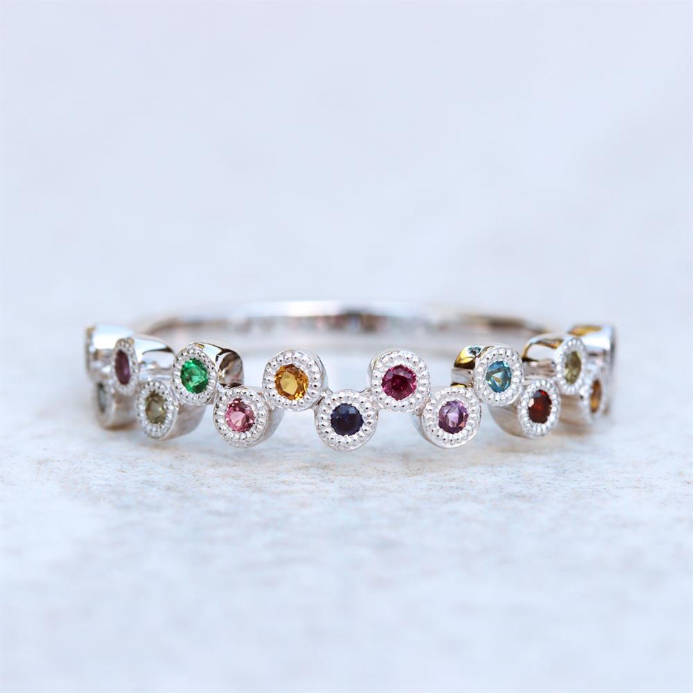 Rainbow Gemstone Dot Ring in 14k White Gold