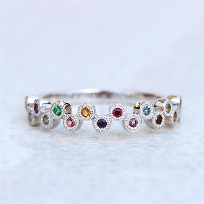 Rainbow Gemstone Dot Ring in 14k White Gold