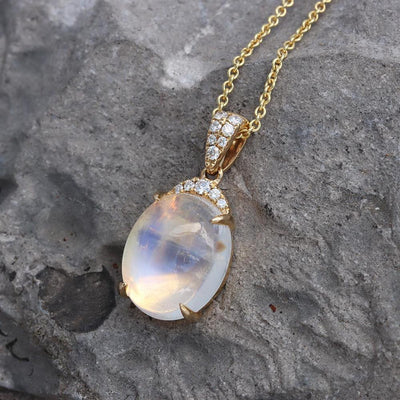 To the Moonstone Diamond Necklace in 14k Yellow Gold
