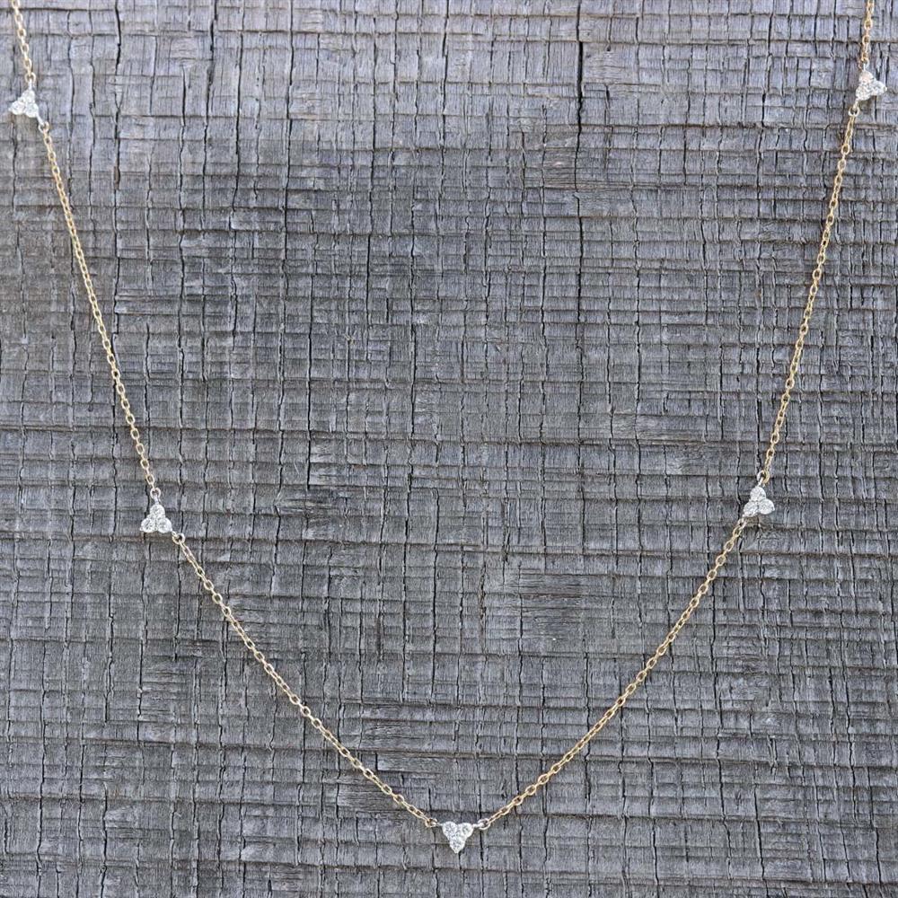 Trefoil Diamond Station Necklace in 14k Two Tone Gold