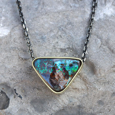 Sheila Stillman Boulder Opal Necklace in 22k Gold & Sterling Silver