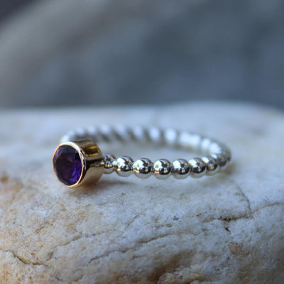 Purple Power Amethyst Beaded Ring in Two Tone