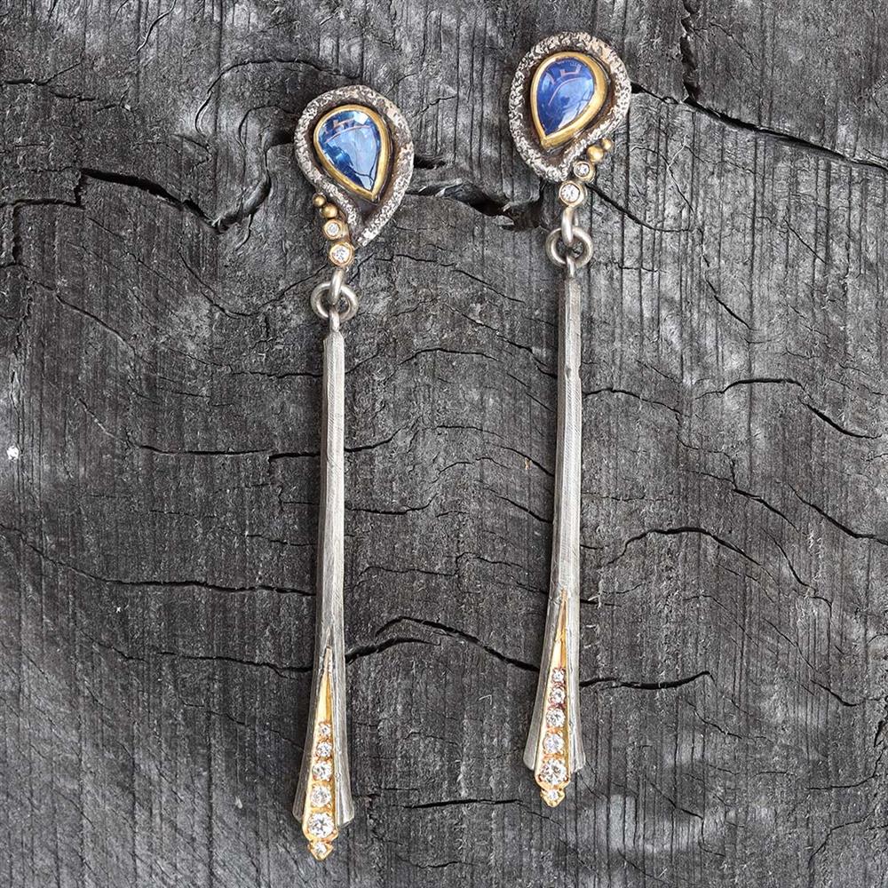 Vetus Princess Sapphire & Diamond Drop Earrings by Michael Jensen Designs