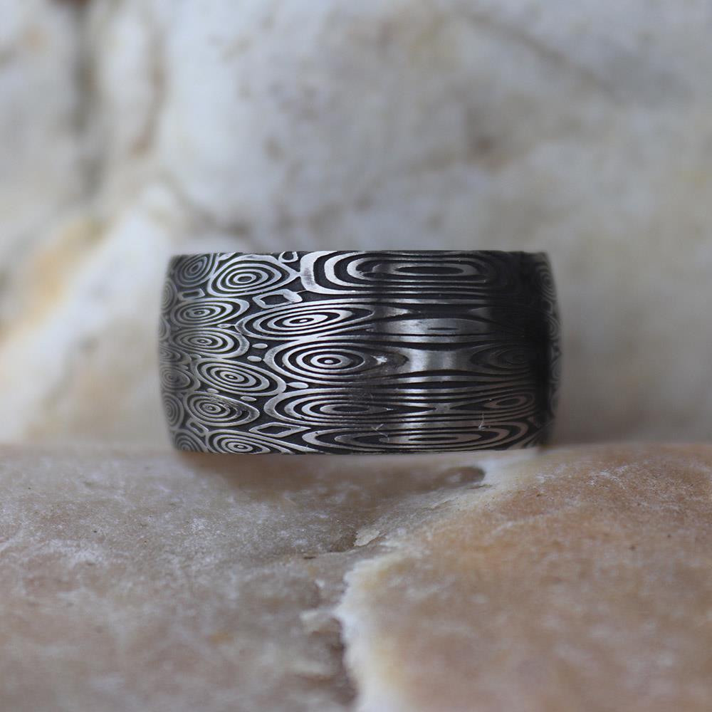 Damascus JET Wide Men’s Ring by Andrew Nyce — 9