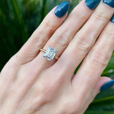 Classic Solitaire Emerald Cut Lab Grown Diamond Engagement Ring (2.56ct) in 14k Two Tone Gold