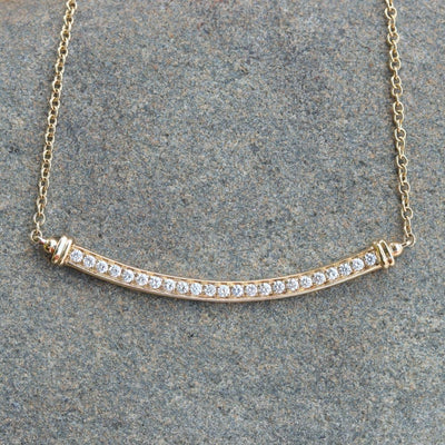 Diamond Curved Bar Necklace in 14k Yellow Gold
