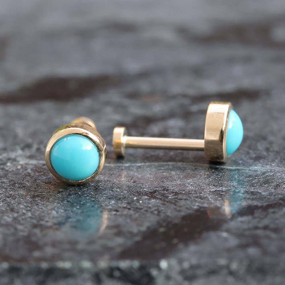 On the Go Turquoise Flat Back Earrings in 14k Yellow Gold