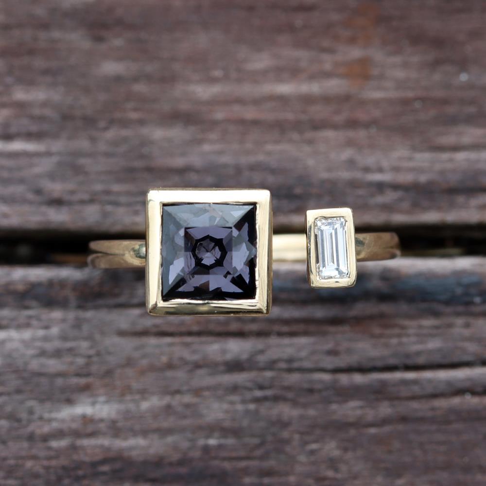 Gray Spinel and Lab Diamond Open Spaces Ring in 14k Yellow Gold
